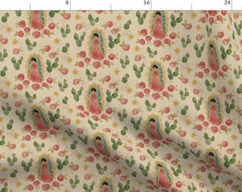 Catholic Fabric - Our Lady Of Guadalupe By The Little Rose Shop - Catholic Religious Idol Woman Cotton Fabric By The Yard With Spoonflower