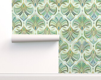 Removable Water-Activated Wallpaper Art Deco 1920 Teal Navy 1920S Geometric Tile Removable Water-Activated Wallpaper Art Deco 1920 Teal Navy 1920S Geometric Tile