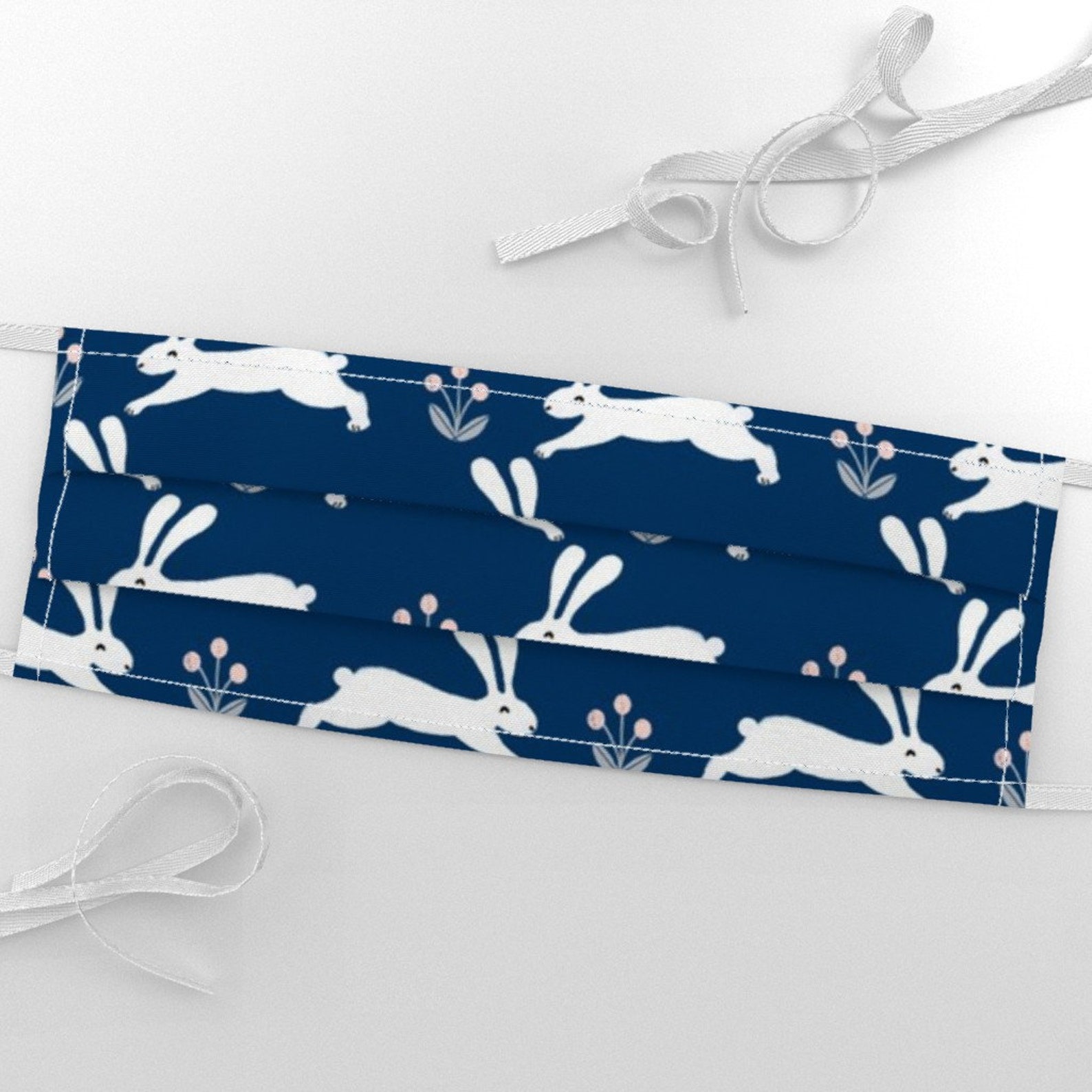 Navy & White Rabbit Fabric Navy Bunny Rabbit By Andrea | Etsy