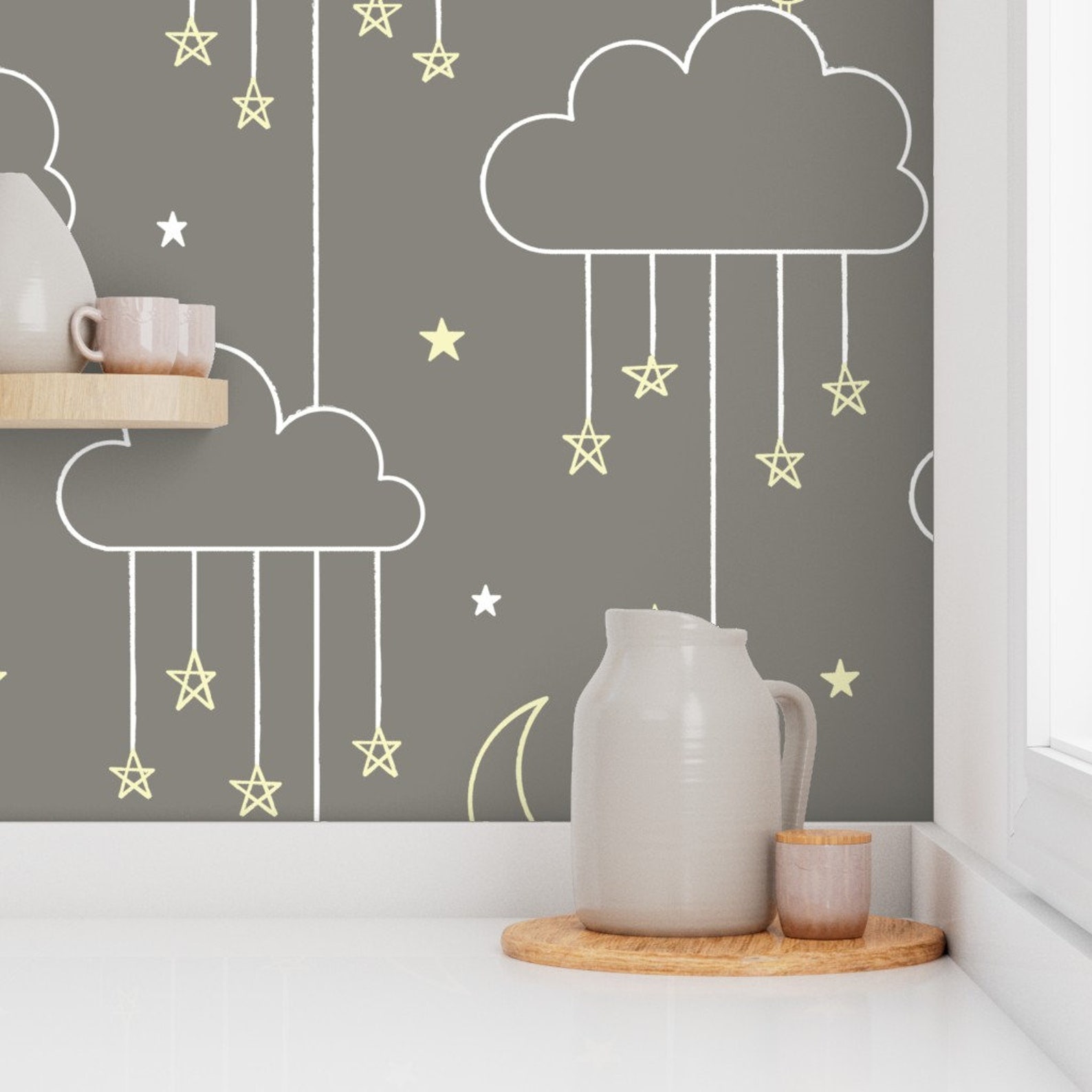 Nursery Clouds Wallpaper Sweet Dreams Chalky by Lellobird Etsy