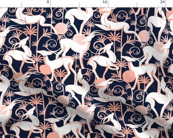 Woodland Animals Fabric - Deco Gazelles Garden Navy White Animals Rose Decorative Elements - Cotton Fabric By The Yard With Spoonflower