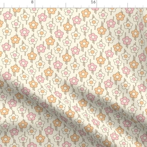 60s Fabric - Retro Floral By Lr-Studio - 60s Pop Flowers Pastels Light Colors Muted Tones Girly Cotton Fabric By The Yard With Spoonflower