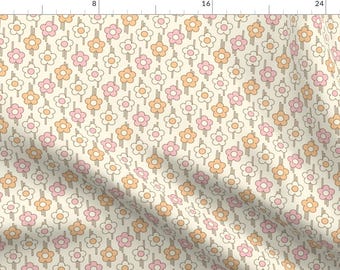 60s Fabric - Retro Floral By Lr-Studio - 60s Pop Flowers Pastels Light Colors Muted Tones Girly Cotton Fabric By The Yard With Spoonflower