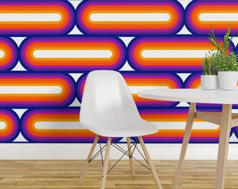 Retro Wallpaper - Sidebows // Rainbow By Circa78designs - Rainbow Custom Printed Removable Self Adhesive Wallpaper Roll by Spoonflower