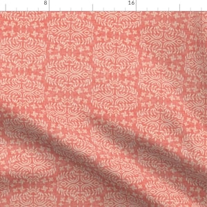 Peach Coral Fabric - Ornamental Coral by nouveau_bohemian - Wreath Boho Ikat Leaves Fabric by the Yard by Spoonflower image 1