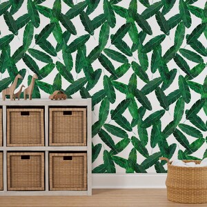 Banana Leaves Wallpaper Banana Leaves on White by - Etsy