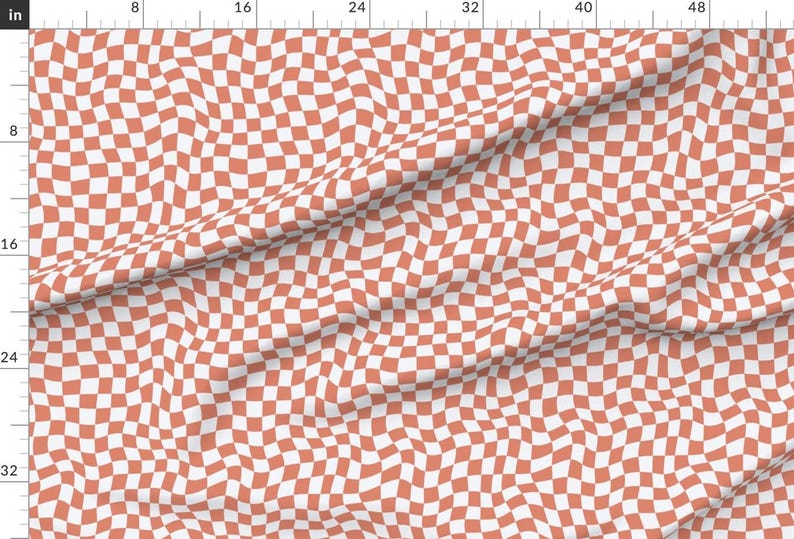Retro Wavy Check Fabric - Orange Check by Tessab_studio - Y2k 1990s ...
