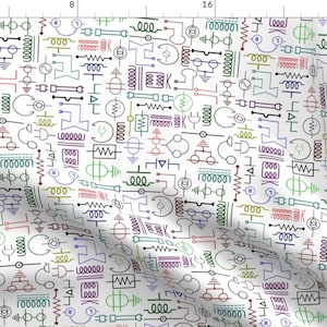 Electrical Fabric - Electrical Symbols Color By Jabiroo - Electrical Symbols Red Teal Lime Aqua Cotton Fabric By The Yard With Spoonflower