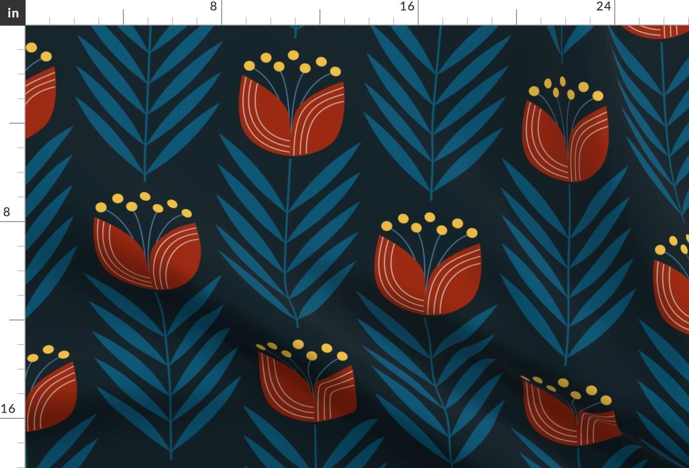 Mid Century Floral Fabric - Tulip by louisebrainwood - Scandi Style Retro Inspired Atomic Era  Fabric by the Yard by Spoonflower