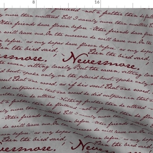 Words Fabric - Nevermore In Blood Red ~ Edgar Allan Poe By Peacoquettedesigns - Words Nevermore Cotton Fabric By The Yard With Spoonflower
