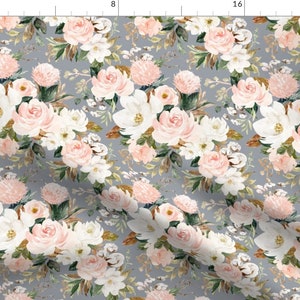 Magnolia Pink White Florals Fabric - Vintage Magnolia Florals // Gray Chateau By Hipkiddesigns - Magnolia Florals Fabric With Spoonflower