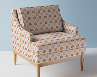 Harvest Upholstery Fabric- Pink And Orange Watercolor Pumpkins by cateandrainn - Fall Autumn Halloween  Fabric By The Yard With Spoonflower
