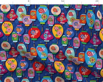 Lanterns Fabric - Chinese Lanterns By Leventetladiscorde - China Culture Chinese Lanterns Floral Cotton Fabric By The Yard With Spoonflower