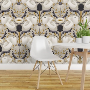 Papier peint abstrait autocollant - Papier toilette damas pour salle de bain, nouveauté pour le bain - Art déco murale amovible - Grand damassé de toilette par sanne_paul