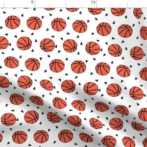 Basketball Fabric - Sports Basketball Themed Fabric - White By Andrea Lauren - Cotton Basketball Fabric by the Yard With Spoonflower