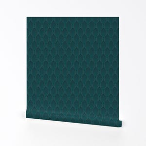 Art Deco Tapete - Dekomuster Teal By J9design - Teal Blue Dark Peacock Geo Decor Entfernbare selbstklebende Tapetenrolle von Spoonflower