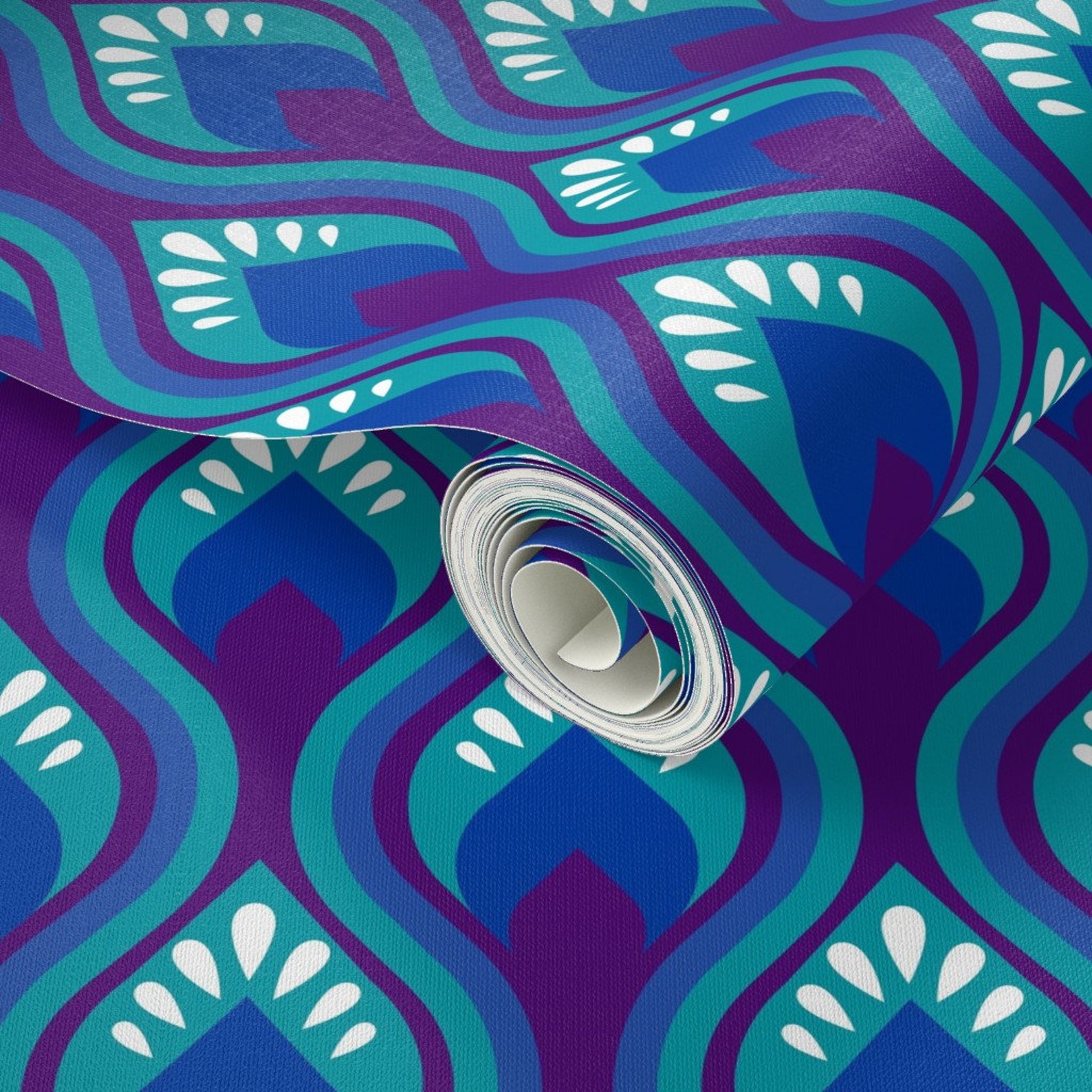 Moroccan Wallpaper Groovy Peacock by Lellobird Blue - Etsy