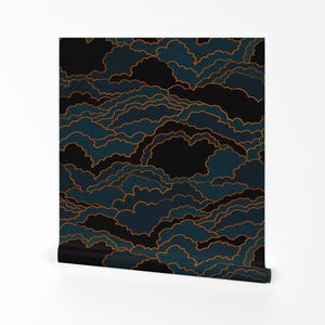 Dark Clouds Removable Peel and Stick Wallpaper - Night Sky Blue Black Mysterious Navy Indigo - Wall Art Wall Decor - La Nuit  by fischkandi