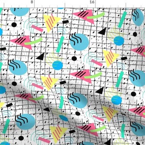 Geometric Fabric - Memphis Style Vibes (Light) By Hollybender - Geometric 80s Retro Aqua Pink Cotton Fabric By The Yard With Spoonflower Bild 1