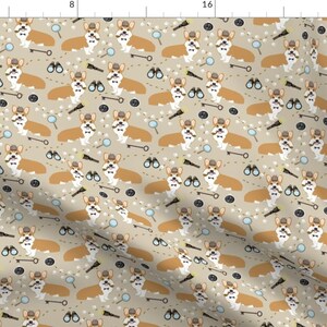 Detective Fabric - Corgi Detective Dog Fabric Tan By Petfriendly - Detective Mystery Dog Breed Cotton Fabric By The Yard With Spoonflower