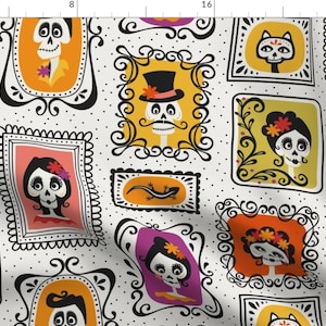 Day Of The Dead Fabric - Dia De Muertos by anequ_studio - Mexican Folk Art Halloween Dia De Muertos Fabric by the Yard by Spoonflower