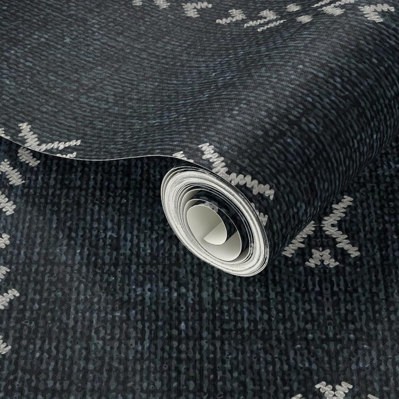 ストライプ壁紙 - Holli Zollingerによるフレンチリネンジオストライプダーク - Spoonflowerによるカスタムプリント剥がせる粘着壁紙ロール 画像 3