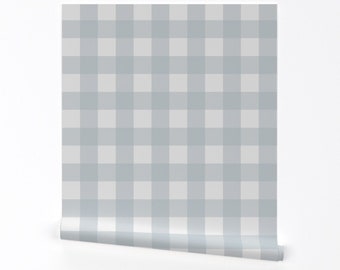 Gingham Wallpaper - Buffalo Check In Light Blue By Willowlanetextiles - Custom Printed Removable Self Adhesive Wallpaper Roll by Spoonflower