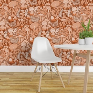 Papel pintado autoadhesivo Bosque de Hongos - Tonos tierra otoñales marrones - Decoración de pared removible - Hongo mágico de dj-v_sweet_and_edgy