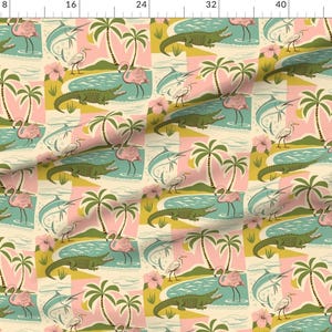 Florida Wildlife Fabric - Everglades by ruby_ritz - Pink Flamingo Green Crocodile Palm Trees Everglades Fabric by the Yard by Spoonflower image 2