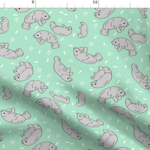 Manatee Fabric - Manatee Fabric Tossed Dugong Animals Mint By Andrea Lauren- Wild Animals Nursery Cotton Fabric By The Yard With Spoonflower