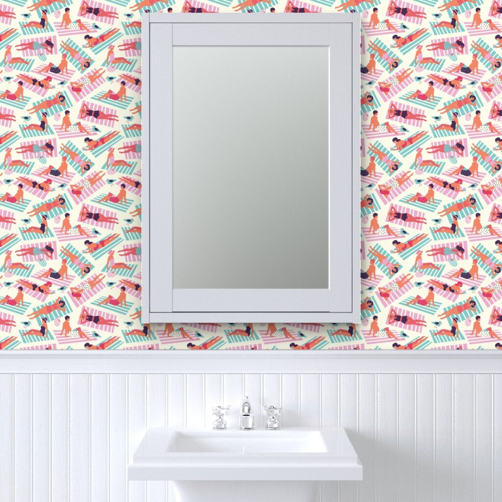 Bathing Beauties Wallpaper People Sunbathing on the Beach by - Etsy