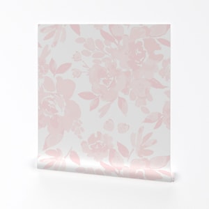 Papier peint floral rose pâle - Jolies pivoines C par indybloomdesign - Papier peint amovible autocollant rose botanique prairie par Spoonflower