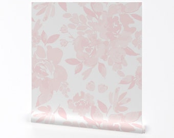 Soft Blush Floral Wallpaper - Pretty Peonies C by indybloomdesign - Pink Botanical Meadow Removable Peel and Stick Wallpaper by Spoonflower