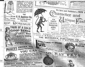 Vintage Ads Fabric - Old Newspaper by peagreengirl -  Black And White Lettering Typography Victorian Fabric by the Yard by Spoonflower