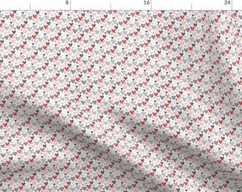 Tiny Fabric - Hearts Geometrical Love Valentine Black white Red Pink Tiny Small By Caja Design - Cotton Fabric by the Yard with Spoonflower