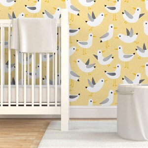 Birds Wallpaper - Seagulls On Yellow By Heleenvanbuul - Birds Yellow Custom Printed Removable Self Adhesive Wallpaper Roll by Spoonflower image 6