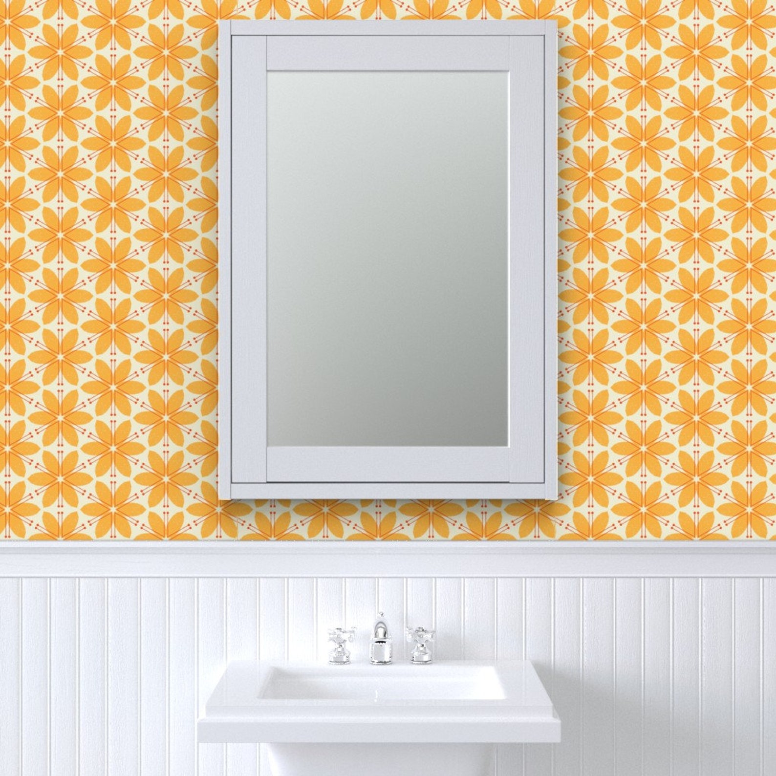 Bold Yellow Floral Wallpaper Lily Honey by Friztin Yellow Etsy