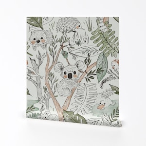 Kinderzimmer Tapete - Australische Safari Tapete Von Thestoryschmiede - Individuell bedruckte entfernbare selbstklebende Tapetenrolle von Spoonflower