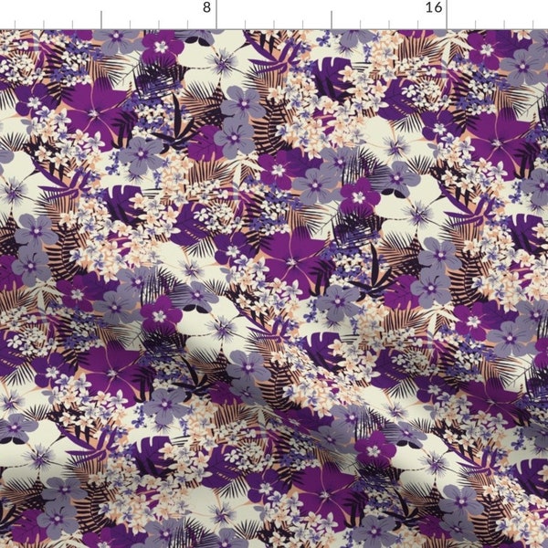 Purple Hawaiian Floral Fabric - Hawaiian Tropical Floral By Sheena Hisiro - Tropical Summer Decor Cotton Fabric By The Yard With Spoonflower