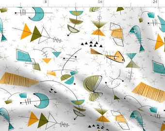 Abstract Modern Fabric - Mid-Century Atomic Gold And Green By Mid-Century - Mid-Century Modern Cotton Fabric By The Yard With Spoonflower