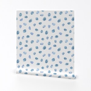 Dots Wallpaper - Baby Blue Watercolor Stains  By Katerinaizotova - Blue Custom Printed Removable Self Adhesive Wallpaper Roll by Spoonflower