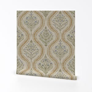Traditional Damask Removable Peel and Stick Wallpaper - Sage Green Large Scale  - Wall Art Wall Decor - Dusty Blue Damask by danika_herrick