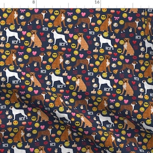 Boxer Fabric - Boxer Emoji Cute Funny Dog Breed Fabric By Petfriendly - Boxer Dog Breed Emoji Cotton Fabric By The Yard With Spoonflower