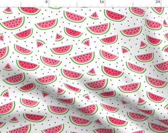 Watermelon Fabric - Watermelons Fruity Fun Bigger By Misstiina - Pink Green Fruit Cute Cotton Fabric By The Yard With Spoonflower