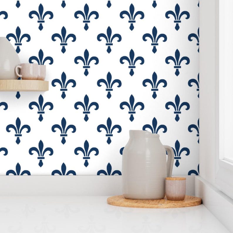 Gothic Wallpaper - Fleur De Lys Blue And White By Peacoquettedesigns - Custom Printed Removable Self Adhesive Wallpaper Roll by Spoonflower image 7