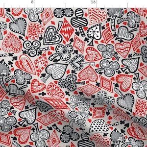 Card Games Fabric - Playing Card Motifs By Lalalamonique - Red Black Spades Hearts Clubs Diamonds Cotton Fabric By The Yard With Spoonflower