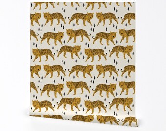 Tiger Wallpaper - Tigers - Smaller By Andrea Lauren - Animal Nursery Custom Printed Removable Self Adhesive Wallpaper Roll by Spoonflower