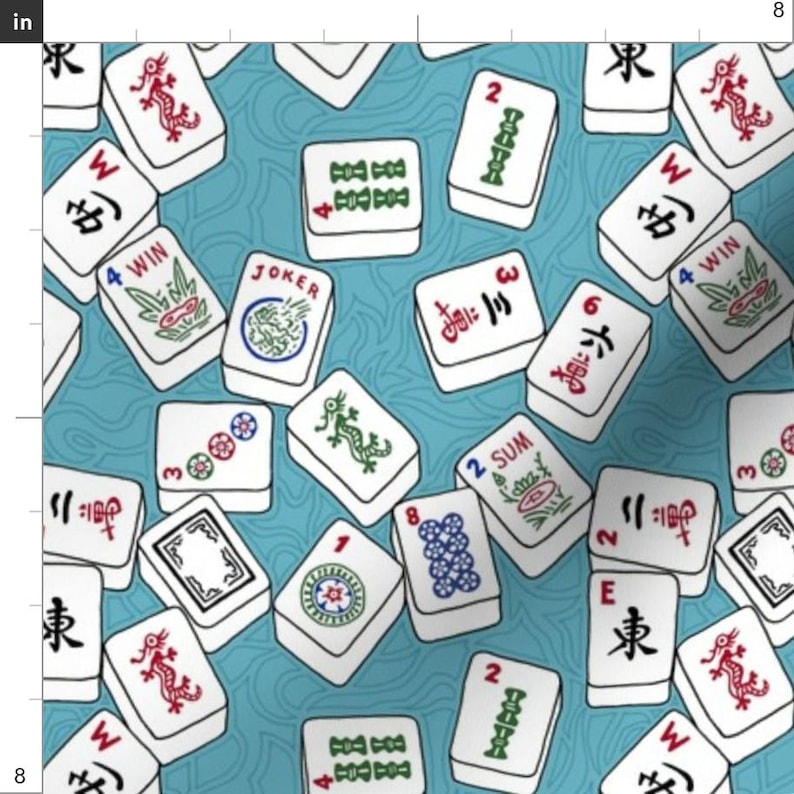 Mahj Game Blue Fabric - Mahjong Tiles For Mahj Game On Aqua Background By Theplumgrove - Mahj Cotton Fabric By The Yard With Spoonflower image 3