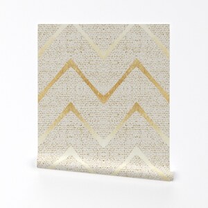 Earthen Wallpaper - Earthen Chevron Gold By Holli Zollinger - Tan Gold Custom Printed Removable Self Adhesive Wallpaper Roll by Spoonflower