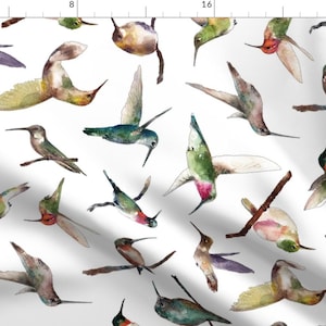 Watercolor Bird Fabric - Hummingbirds Of All Shapes In Watercolor By Madeinskandia - Watercolor Cotton Fabric By The Yard With Spoonflower